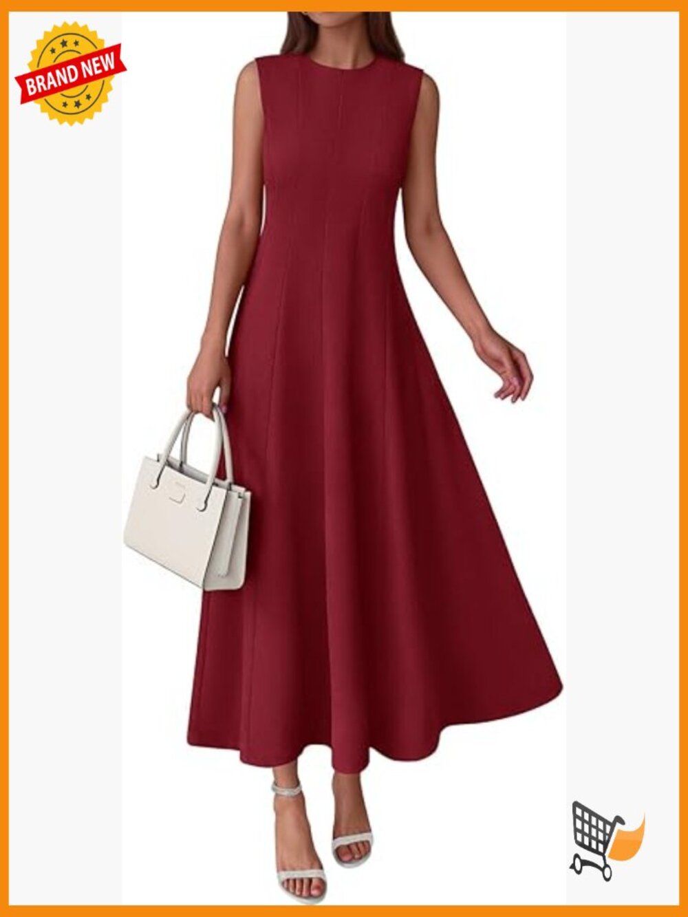 Sleeveless Crewneck Maxi Dress Fit Flare High Waist Pockets